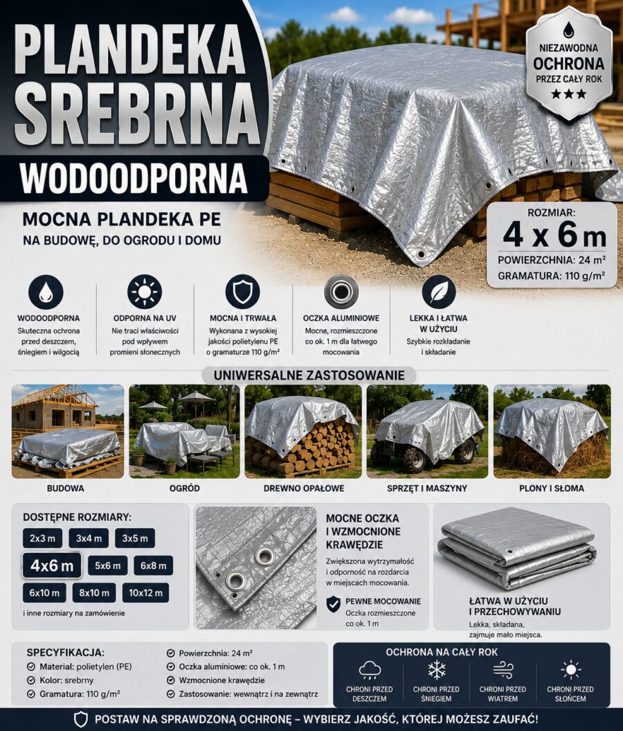 PLANDEKA 4x6m SREBRNA 110g/m2