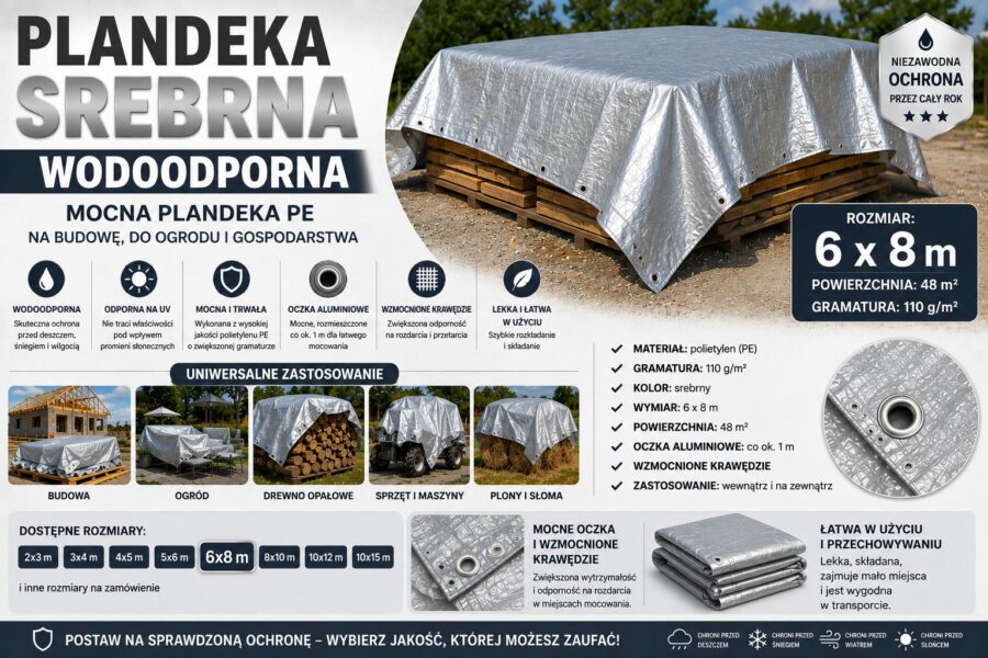 PLANDEKA 6x8m SREBRNA 110g/m2