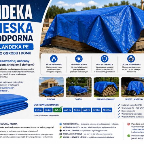 PLANDEKA 3x5m NIEBIESKA- MOCNA OCHRONA NA KAŻDĄ POGODĘ