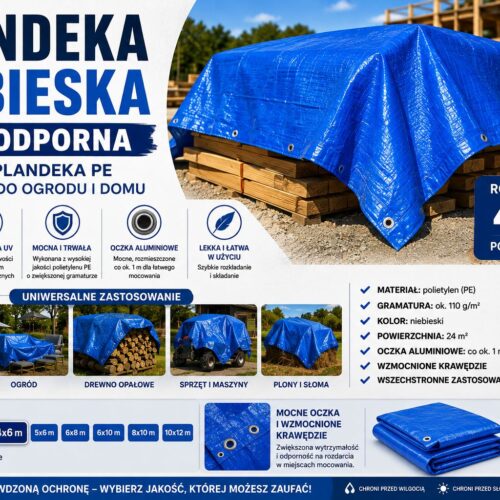 PLANDEKA 4x6m NIEBIESKA MOCNA PLANDEKA
