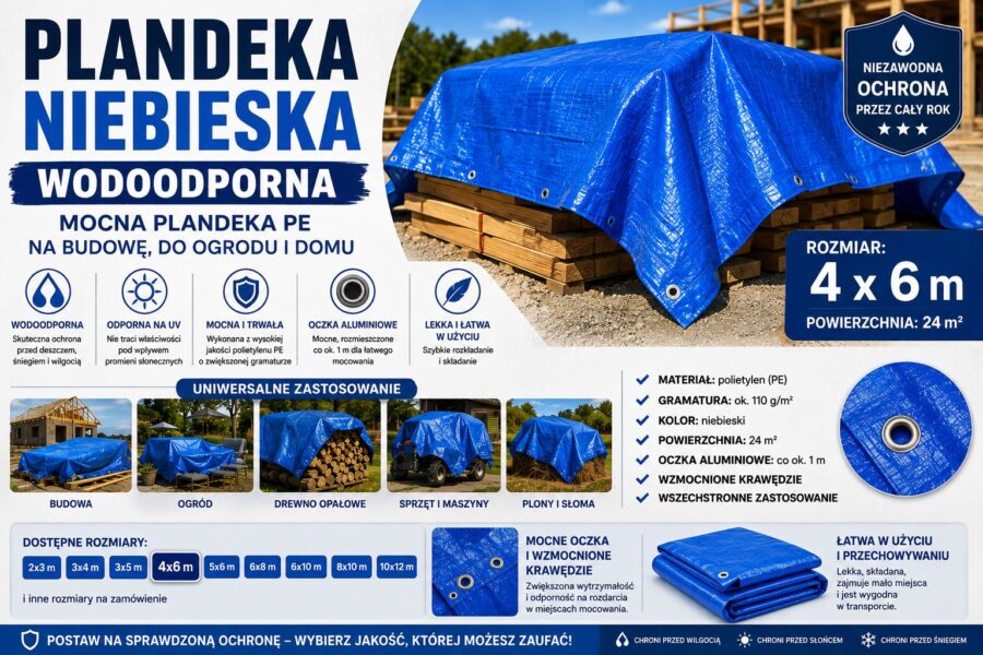 Plandeka 4x6 niebieska PLANDEKA 4x6m NIEBIESKA MOCNA PLANDEKA