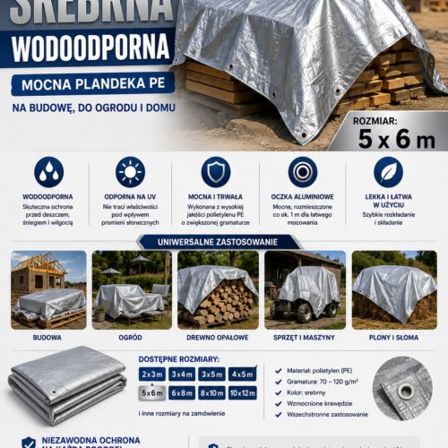 PLANDEKA 6x10m SREBRNA 110g/m2