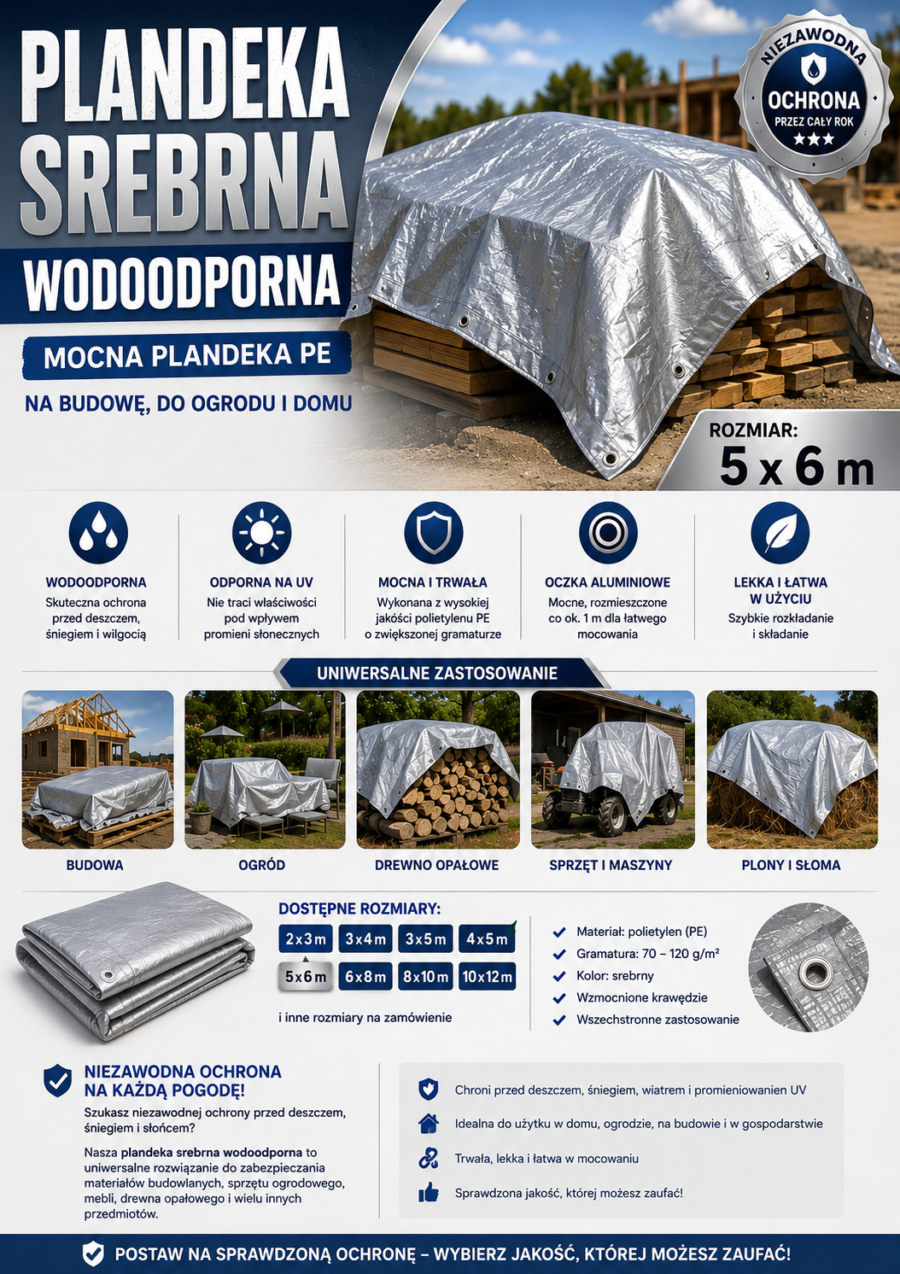PLANDEKA 6x10m SREBRNA 110g/m2