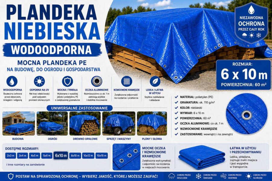 PLANDEKA 6x10m NIEBIESKA