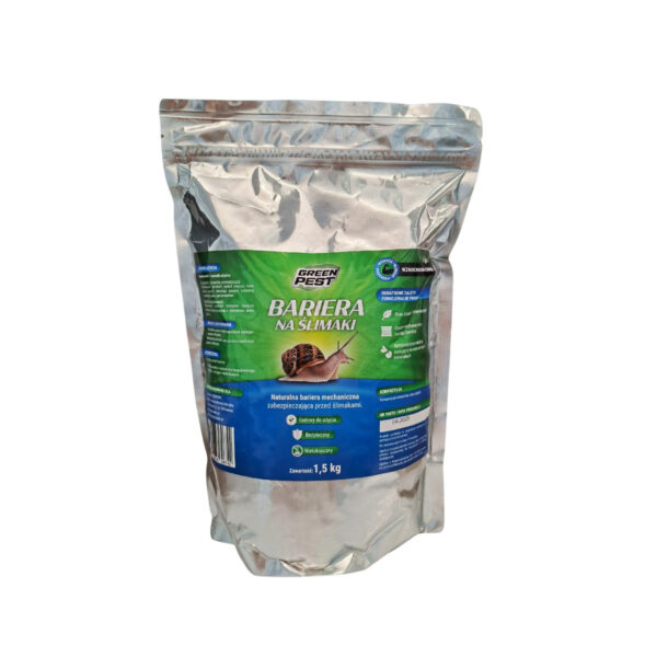 Opakowanie Green Pest Lum Out 1,5 kg – naturalna bariera na ślimaki z minerałami i dodatkiem roślinnym.