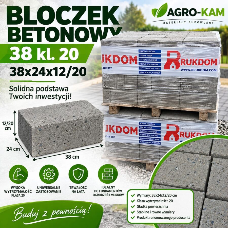 BLOCZEK BETONOWY 38 kl. 20 BLOCZEK BETONOWY 38 kl. 20 38x24x12/20