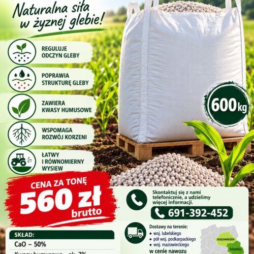 Kreda Jeziorna 600kg APGROW KREDA JEZIORNA GRANULOWANA BB 600 KG