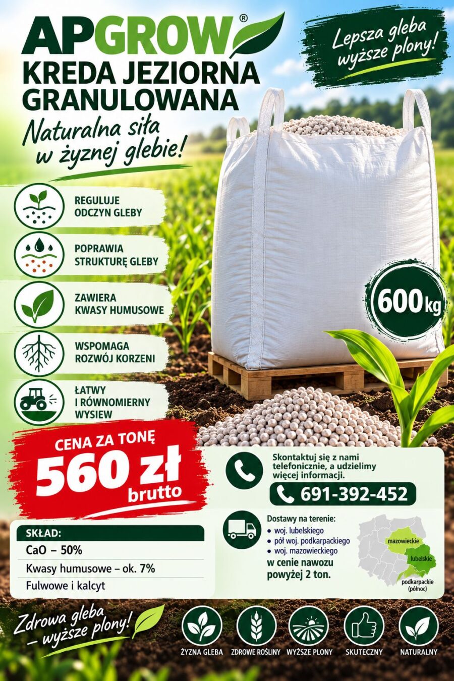 APGROW KREDA JEZIORNA GRANULOWANA BB 600 KG