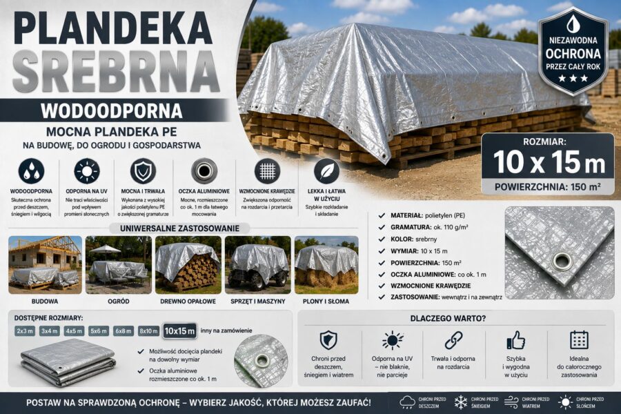 Plandeka 10x15 srebna PLANDEKA 10x15m 110g/m2 /SREBRNA/