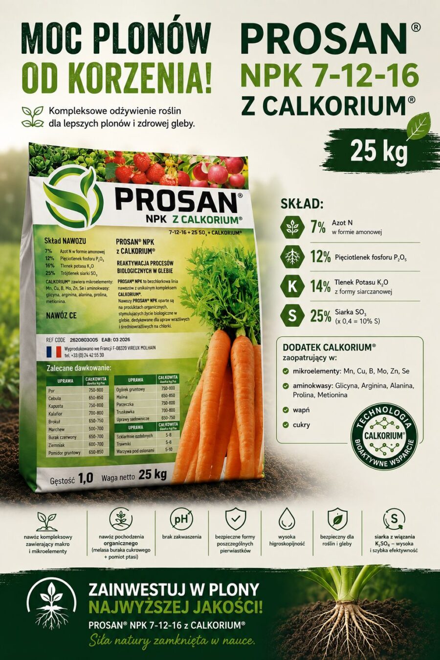 Prosan 7-12-16 25kg ulotka PROSAN NPK 7-12-16 z Calkorium 600kg BB