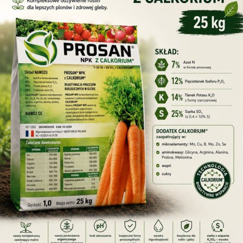 PROSAN NPK 7-12-16 25kg/1200 PAL (Nawóz pochodzenia organicznego-melasa buraka cukrowego + pomiot ptasi)