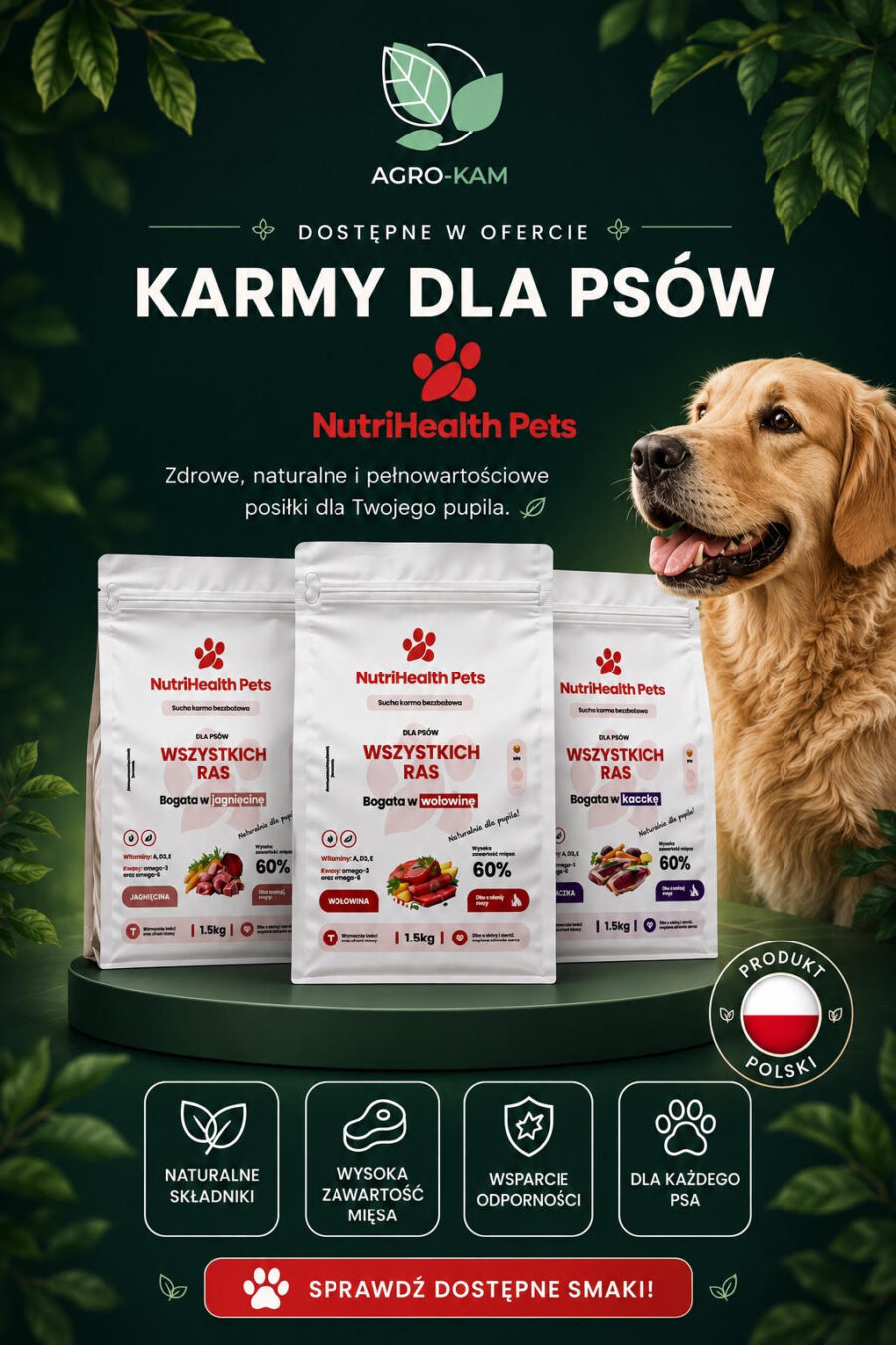 Baner psy z logo Karma dla psa z jagnięcina 12kg NutriHealth Pets
