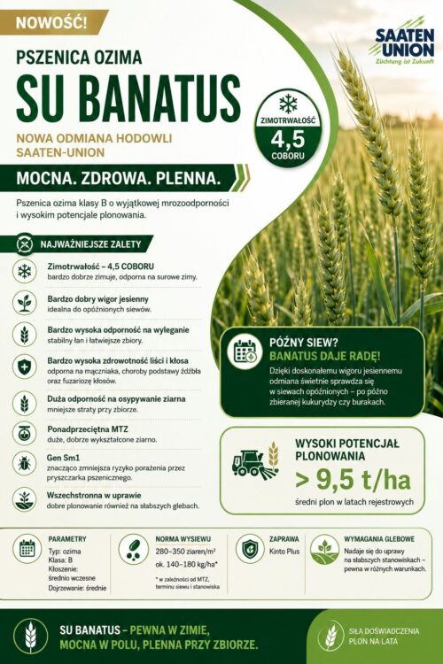 PSZENICA OZIMA BANATUS SAATEN UNION (Mrozoodporność,Odporność na wyleganie) 50kg